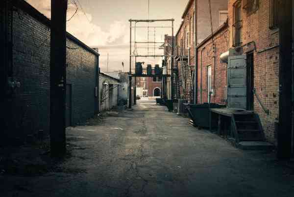 An alley in a small downtown neighborhood