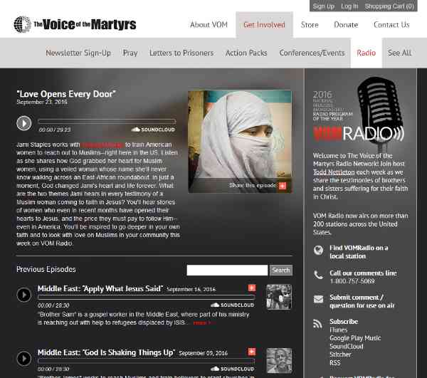 A screenshot of a site for the official podcast